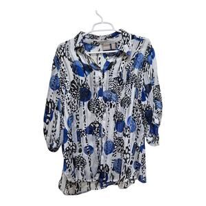 Chico’s Sheer Crinkle Dot Animal Print Top Women’s 2